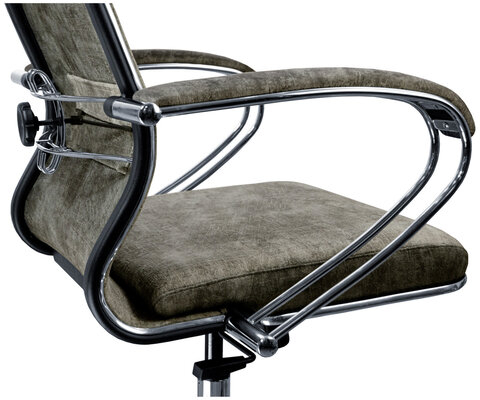 Кресло офисное МЕТТА "L1m 42", хром, сиденье и спинка мягкие, велюр, светло-серое