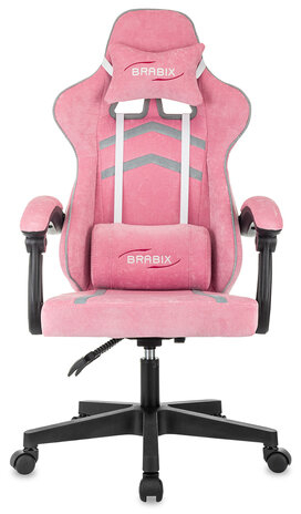 Кресло компьютерное BRABIX &#039;&#039;Shooter GM-123&#039;&#039;, 2 подушки, ткань, розовое/серое, 533213