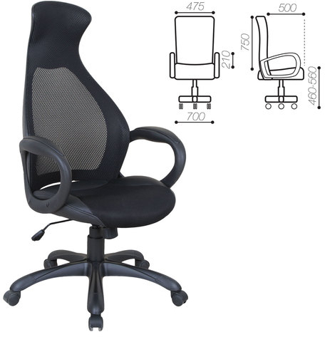 Кресло офисное BRABIX PREMIUM &quot;Genesis EX-517&quot;, пластик черный, ткань/экокожа/сетка черная, 531574