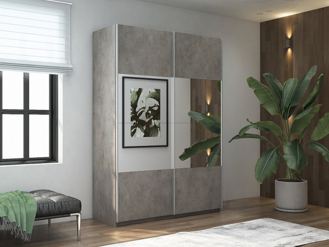 Шкаф-купе Прайм 2-х дверный (ЛДСП/Зеркало) Бетон