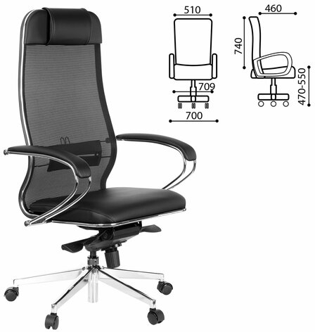 Кресло офисное МЕТТА "SAMURAI" Comfort S, хром, сиденье мягкое, ткань-сетка/экокожа, черное