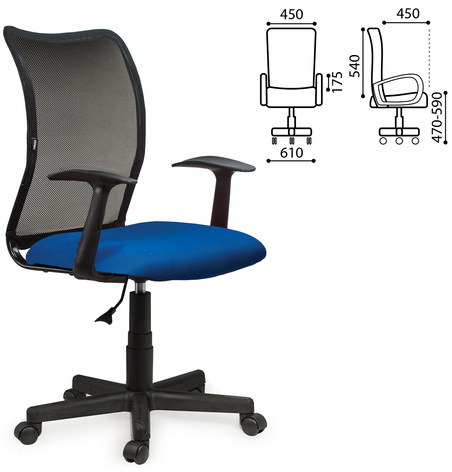 Кресло BRABIX &quot;Spring MG-307&quot;, с подлокотниками, комбинированное синее/черное TW, 531404