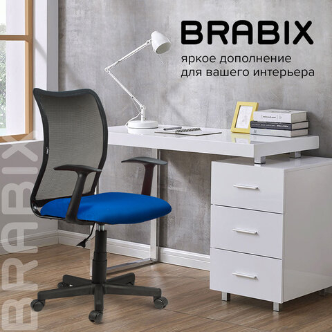 Кресло BRABIX &quot;Spring MG-307&quot;, с подлокотниками, комбинированное синее/черное TW, 531404