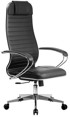 Кресло офисное МЕТТА &quot;К-6&quot; хром, рецик. кожа, сиденье и спинка мягкие, черное