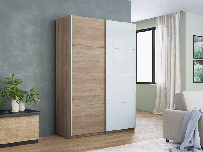 Шкаф-купе Прайм 2-х дверный (ЛДСП/Стекло белое) Сонома