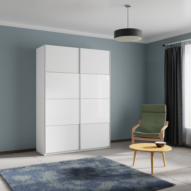 Шкаф-купе Прайм 2-х дверный (ЛДСП/Стекло белое)Белый снег