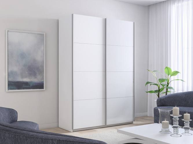 Шкаф-купе Прайм 2-х дверный (ЛДСП/Стекло белое)Белый снег