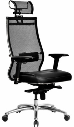 Кресло офисное МЕТТА &quot;SAMURAI&quot; SL-3.05, с подголовником, сверхпрочная ткань-сетка/экокожа, черное