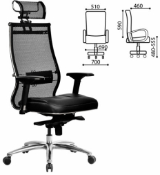 Кресло офисное МЕТТА &quot;SAMURAI&quot; SL-3.05, с подголовником, сверхпрочная ткань-сетка/экокожа, черное