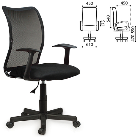 Кресло BRABIX &quot;Spring MG-307&quot;, с подлокотниками, черное TW, 531406