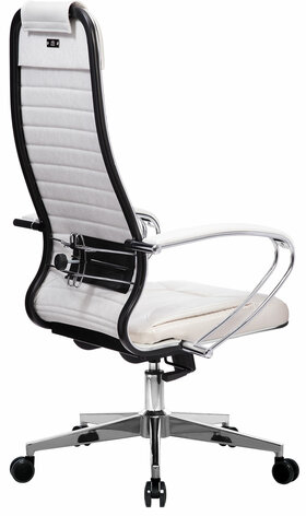 Кресло офисное МЕТТА &quot;К-6&quot; хром, рецик. кожа, сиденье и спинка мягкие, белое