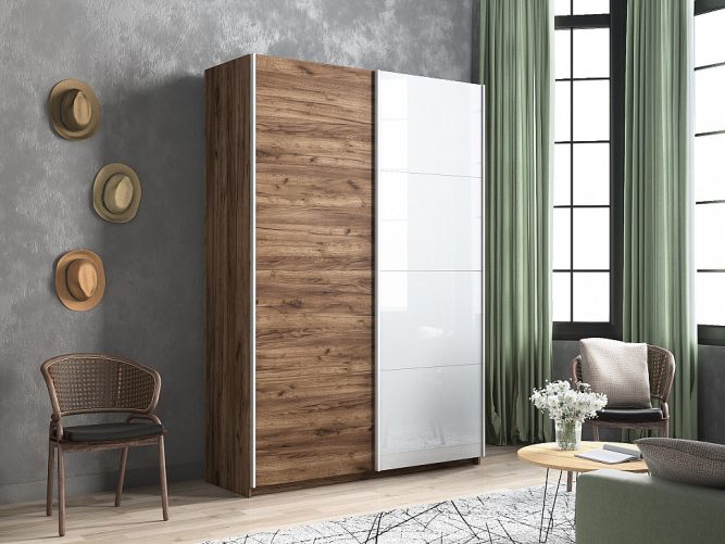 Шкаф-купе Прайм 2-х дверный (ЛДСП/Стекло белое) Крафт табачный