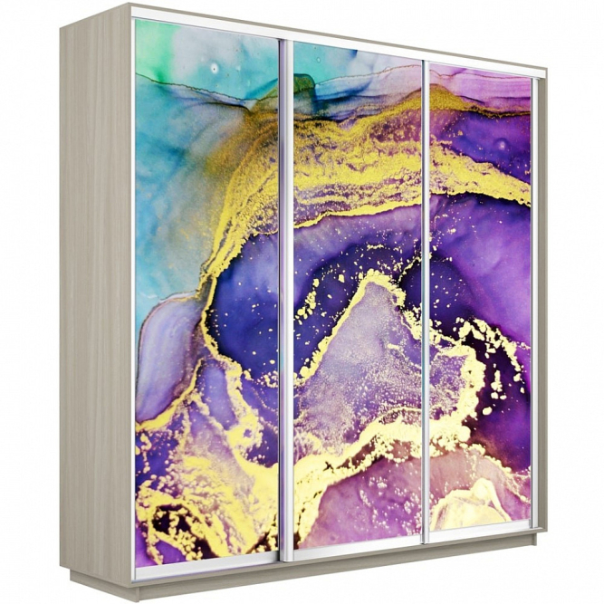 Шкаф-купе Экспресс 3-х дверный (Фото №1018 Абстракция фиолетово-золотая)