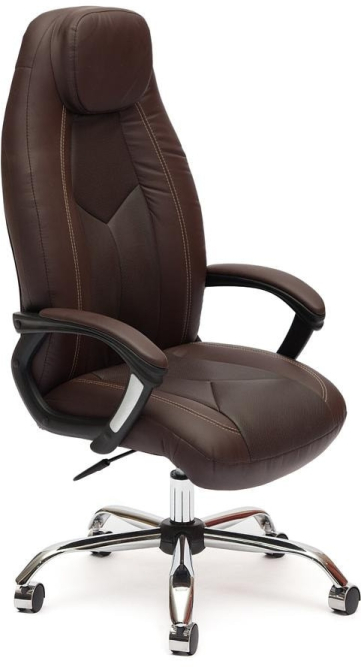 Кресло BOSS (хром) кож/зам, коричневый/коричневый перфорированный, 36-36/36-36/06