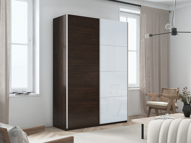 Шкаф-купе Прайм 2-х дверный (ЛДСП/Стекло белое) Венге