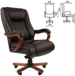 Кресло из натуральной кожи CH 503, нагрузка до 180 кг, дерево, черное