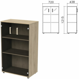 Шкаф закрытый со стеклом Приоритет 2 полки низкий