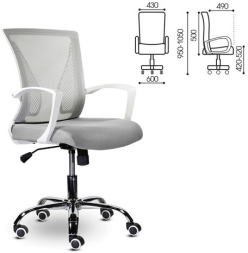 Кресло BRABIX &quot;Wings MG-306&quot;, пластик белый, хром, сетка, серое, 532012