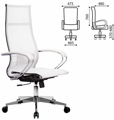 Кресло офисное МЕТТА &quot;К-7&quot; хром, прочная сетка, сиденье и спинка регулируемые, белое