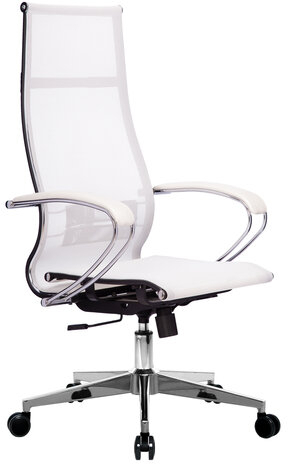Кресло офисное МЕТТА &quot;К-7&quot; хром, прочная сетка, сиденье и спинка регулируемые, белое