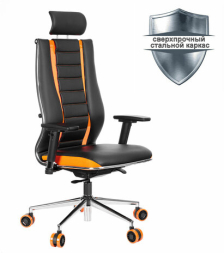 Кресло компьютерное МЕТТА &quot;ErgoLife&quot; 10 B2-160D, 2D-подголовник, экокожа/сетка, черное/оранжевое