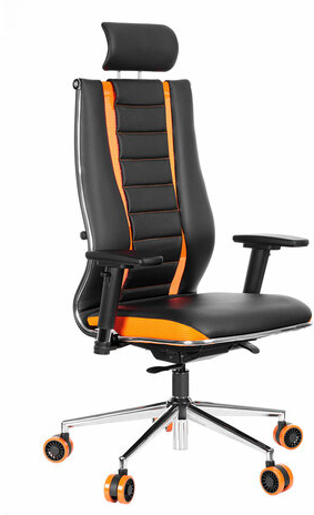 Кресло компьютерное МЕТТА &quot;ErgoLife&quot; 10 B2-160D, 2D-подголовник, экокожа/сетка, черное/оранжевое