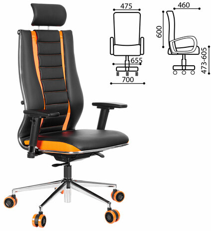 Кресло компьютерное МЕТТА &quot;ErgoLife&quot; 10 B2-160D, 2D-подголовник, экокожа/сетка, черное/оранжевое