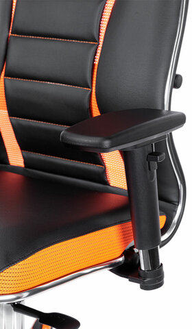 Кресло компьютерное МЕТТА &quot;ErgoLife&quot; 10 B2-160D, 2D-подголовник, экокожа/сетка, черное/оранжевое