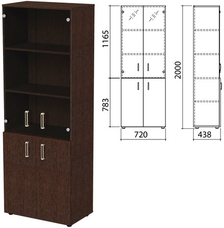 Шкаф закрытый со стеклом Приоритет 4 полки