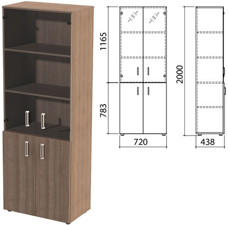 Шкаф закрытый со стеклом Приоритет 4 полки