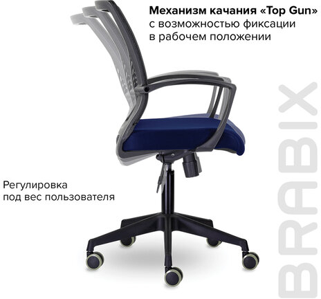 Кресло BRABIX &quot;Wings MG-309&quot;, пластик черный, сетка, черное/синее, 532013