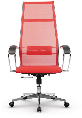 Кресло офисное МЕТТА "К-7" хром, прочная сетка, сиденье и спинка регулируемые, красное