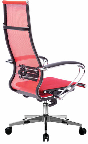 Кресло офисное МЕТТА "К-7" хром, прочная сетка, сиденье и спинка регулируемые, красное