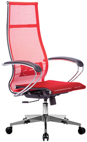 Кресло офисное МЕТТА "К-7" хром, прочная сетка, сиденье и спинка регулируемые, красное
