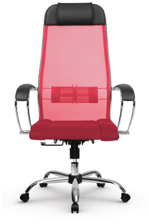 Кресло офисное МЕТТА &quot;К-3&quot; хром, ткань-сетка, сиденье и спинка регулируемые, красное