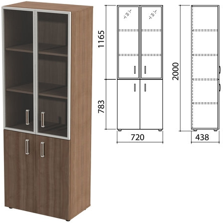 Шкаф закрытый со стеклом в алюминиевой рамке Приоритет 4 полки