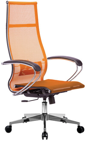 Кресло офисное МЕТТА &quot;К-7&quot; хром, прочная сетка, сиденье и спинка регулируемые, оранжевое