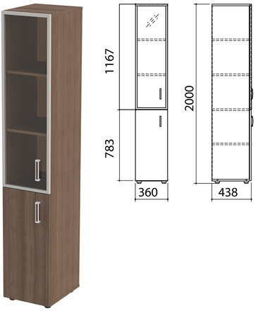 Шкаф закрытый со стеклом в алюминиевой рамке Приоритет левый, 4 полки