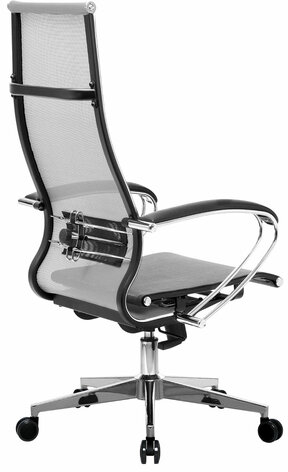 Кресло офисное МЕТТА &quot;К-7&quot; хром, прочная сетка, сиденье и спинка регулируемые, серое