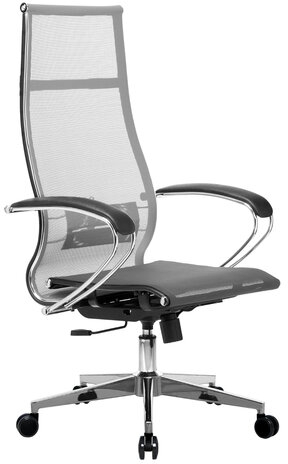 Кресло офисное МЕТТА &quot;К-7&quot; хром, прочная сетка, сиденье и спинка регулируемые, серое