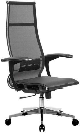 Кресло офисное МЕТТА &quot;К-7-Т&quot; хром, прочная сетка, сиденье и спинка регулируемые, черное