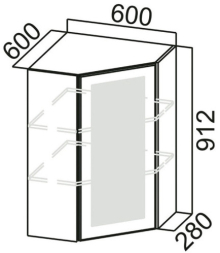Шкаф навесной угловой со стеклом Ш600ус Грейвуд