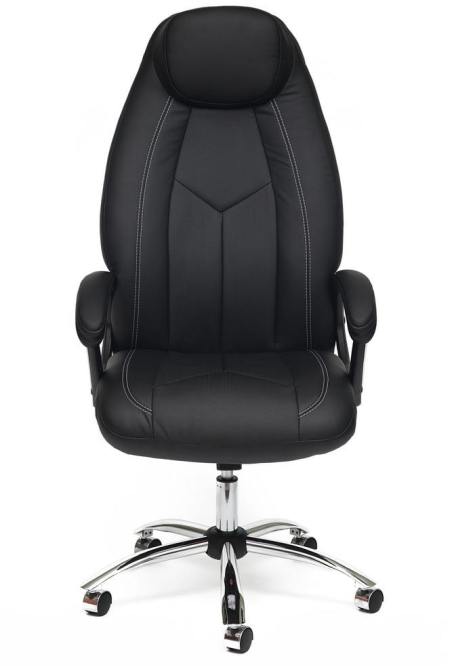 Кресло BOSS (хром) кож/зам, черный/черный перфорированный, 36-6/36-6/06