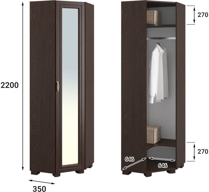 Шкаф угловой с зеркалом «Монблан» МБ-20К венге