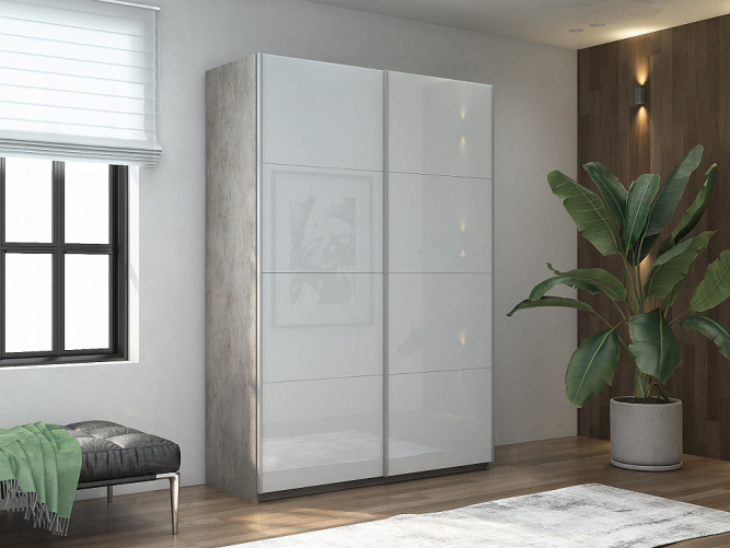 Шкаф-купе Прайм 2-х дверный (Стекло белое) Бетон