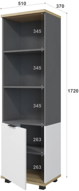 Стеллаж Скайлайт СЛ-5К (л/п) блэквуд ячменный/графит/белый/меренга