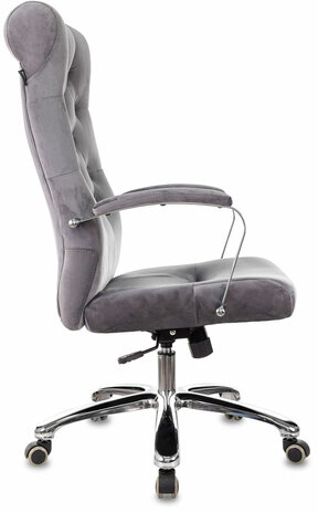 Кресло офисное T-9928SL, усиленное, НАГРУЗКА до 200 кг, хром, ткань, серое, 1985910