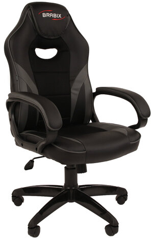 Кресло компьютерное BRABIX &quot;Accent GM-161&quot;, TW/экокожа, черное/серое, 532576, 7083504