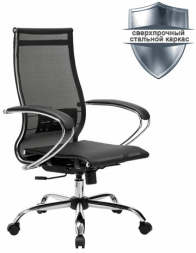 Кресло офисное МЕТТА &quot;К-9&quot; хром, прочная сетка, сиденье и спинка регулируемые, черное