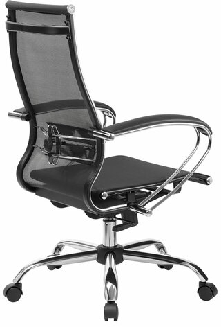 Кресло офисное МЕТТА &quot;К-9&quot; хром, прочная сетка, сиденье и спинка регулируемые, черное